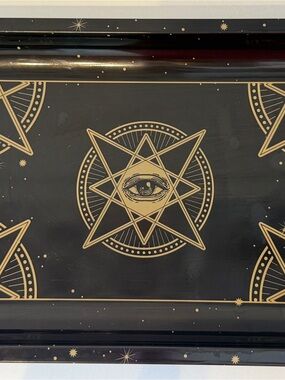 All Seeing Eye Metal Rolling Tray Occult Celestial Catchall Black Gold